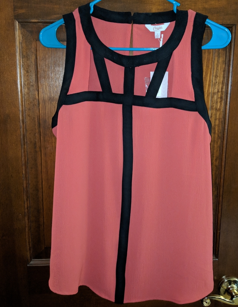 NWT candies Flowy cage Tank Top - Coral & Black - Medium